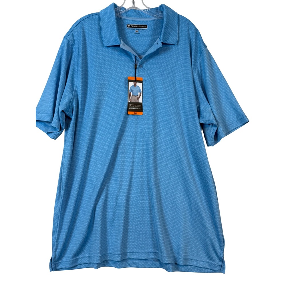 NWT Pebble Beach Dry-Luxe Performance Polo Shirt Mens XXL Light Blue Golf Preppy